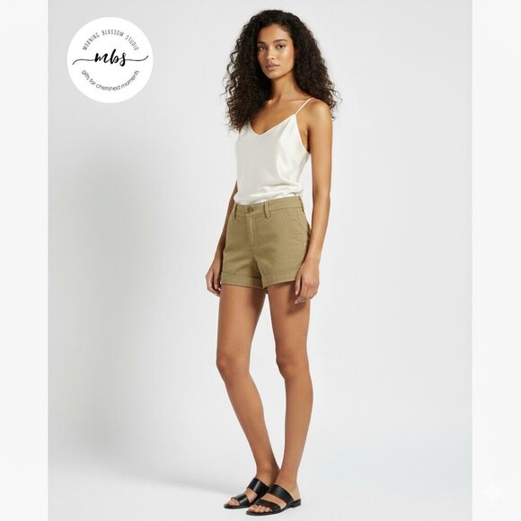 Liverpool Pants - Liverpool Buddy Mid Rise Trouser Cotton Blend Shorts Green Women 6/28